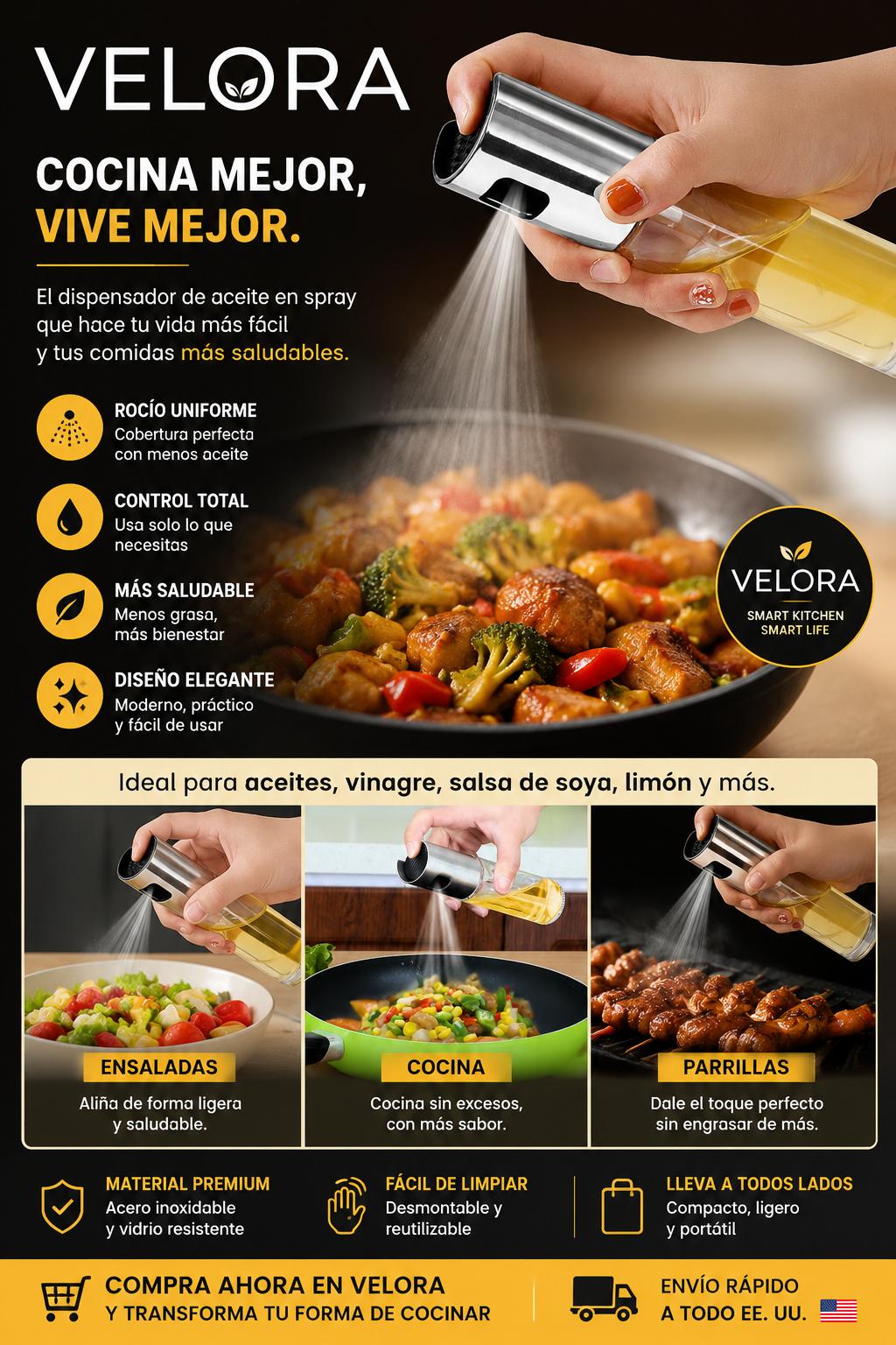 Pulverizador de Aceite 2 en 1 | Cocina Saludable Velora